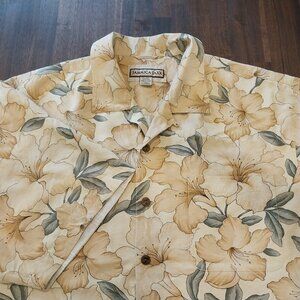 Jamaica Jaxx Hawaiian Shirt Men XL 100% Silk Yellow Floral Print Button Up Aloha